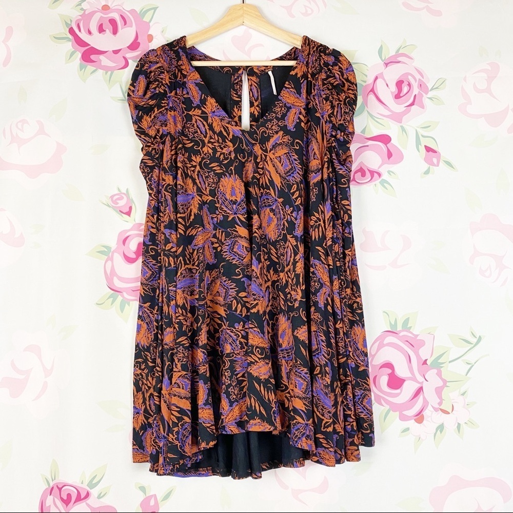NEW Free People Floral Hello Lover Ruched Tunic V Neck Top S